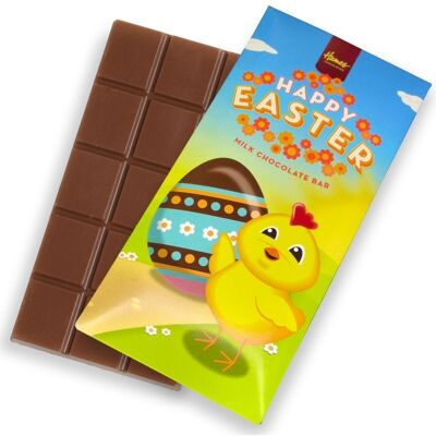 Tavoletta di cioccolato al latte con pulcino giallo di buona Pasqua