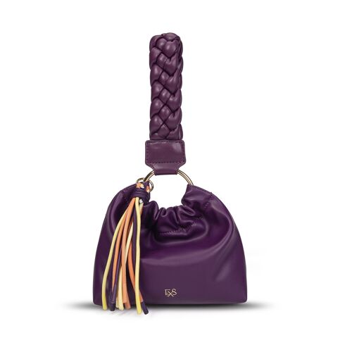 Exs-25570 Alice Sac porté main pompon Pu recyclé violet