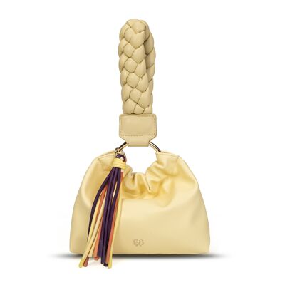 Exs-25570 Alice Recycled Pu pompom handbag yellow