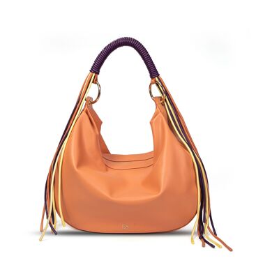 Exs-25571 Bolso bandolera Belen con pompones en Pu reciclado camel