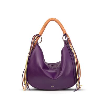 Exs-25571 Bolso bandolera Belen de Pu reciclado con pompones morado