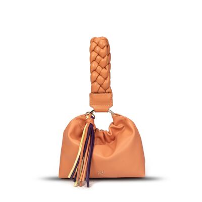 Exs-25570 Alice Recycled Pu pompom handbag camel