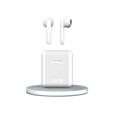 Semi-intra wireless earphones with induction charger - White - VEHO QI