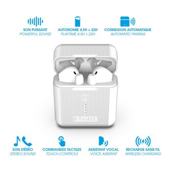 Ecouteurs semi-intra sans fil avec chargeur à induction - Blanc - VEHO QI 6