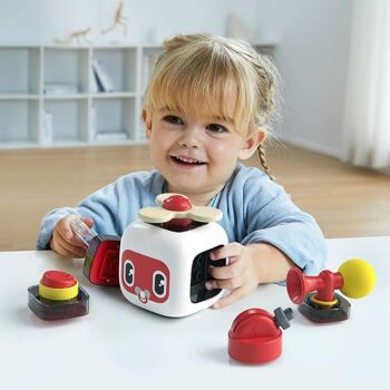 Fidget Cube à partir de 2 ans fille garçon, cube de motricité à partir de 24 mois pour jouet anti-stress portable, cube d'activité bébé jouet enfant Montessori 1 an 7