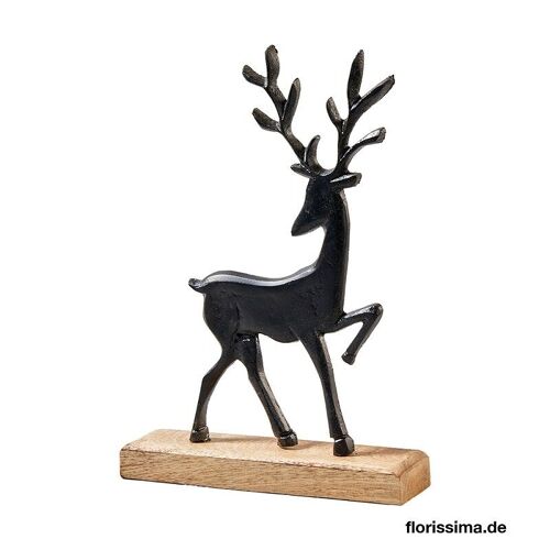 Décoration cerf métal noir sur support bois 32 x 20cm - Décoration de Noël