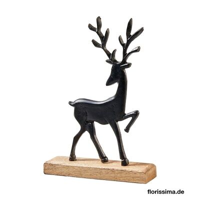 Decoración de ciervo de metal negro sobre soporte de madera 32 x 20 cm - Decoración navideña