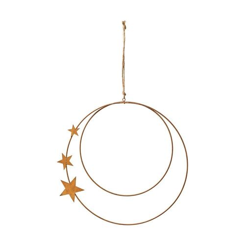 Lot de 2 Cercles à suspendre avec étoile en métal rouillé 33 cm - Décoration de Noël