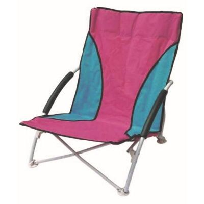 Steel camping chair with polyester fabric.