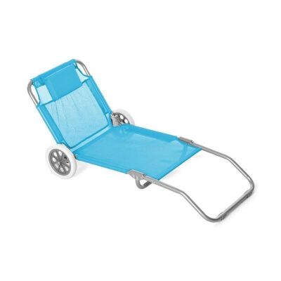 Folding beach chair with steel wheels.With cushion