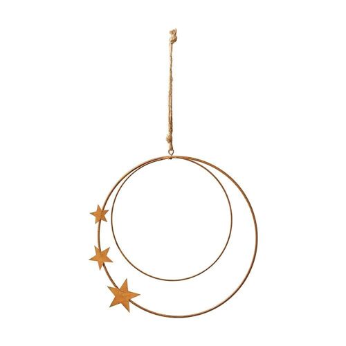 Lot de 4 Cercles à suspendre avec étoile en métal rouille 21 cm - Décoration de Noël