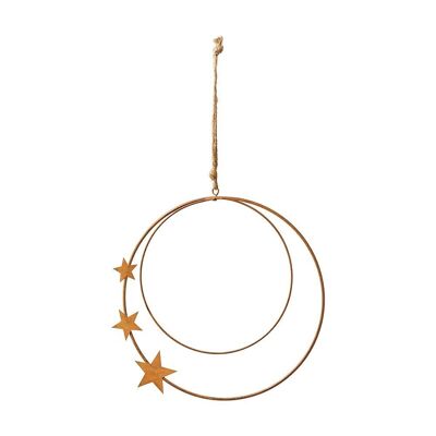 Set of 4 hanging circles with rust metal star 21 cm - Christmas decoration