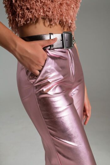 Pantalon droit métallisé rose 3