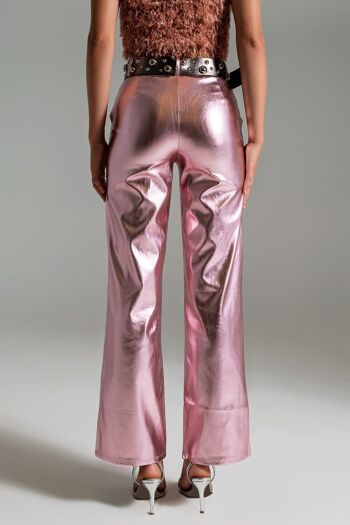 Pantalon droit métallisé rose 5