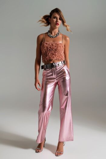 Pantalon droit métallisé rose 6