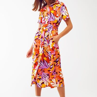 Robe mi-longue à imprimé floral multicolore