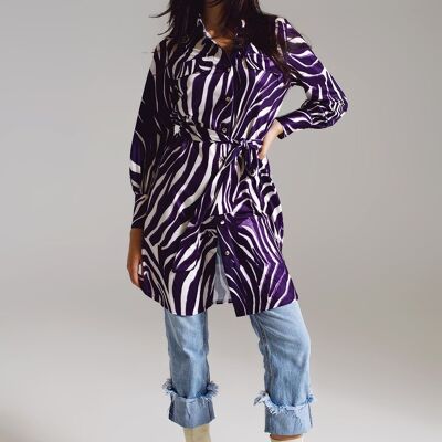 Midi short dress with zebra print in white and purple