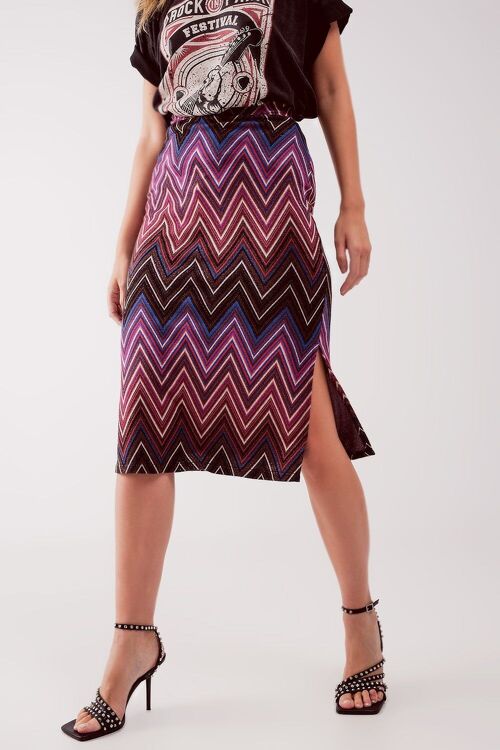 Midi skirt in fuchsia geo print