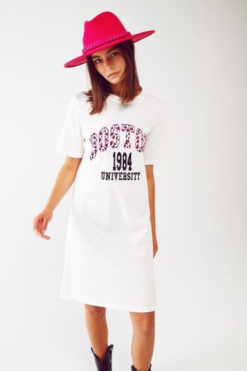 Robe t-shirt mi-longue blanche Boston 1984 University 5
