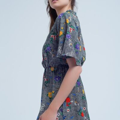 Mini-robe à imprimé fleurs colorées