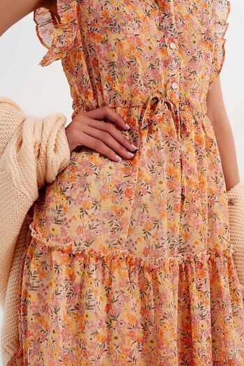 Mini robe avec bordures à volants à fleurs vintage en corail 5