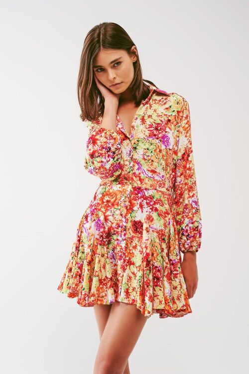 Mini Dress With Ruffles in Multicolor Floral Print