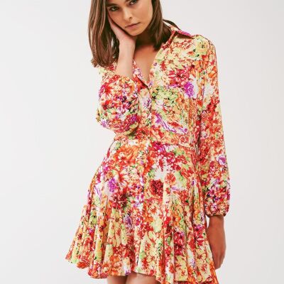 Minirobe à volants à imprimé floral multicolore