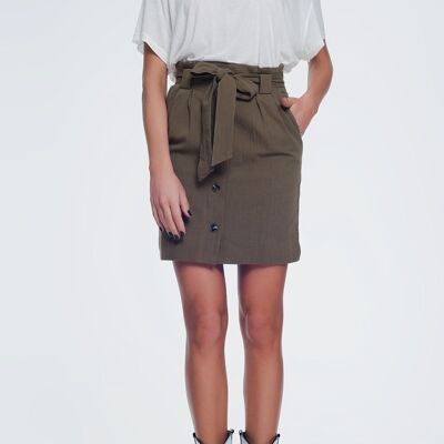 Mini khaki skirt with front buttons