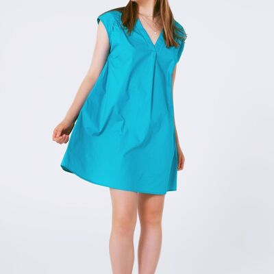 Mini robe sans manches en popeline turquoise