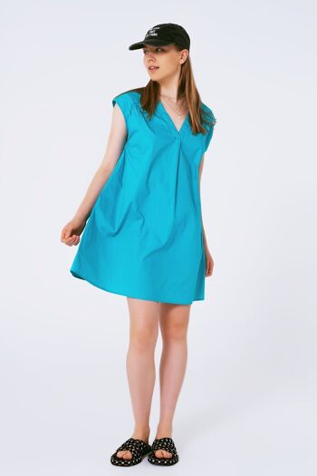 Mini robe sans manches en popeline turquoise 1