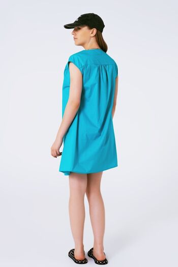 Mini robe sans manches en popeline turquoise 2