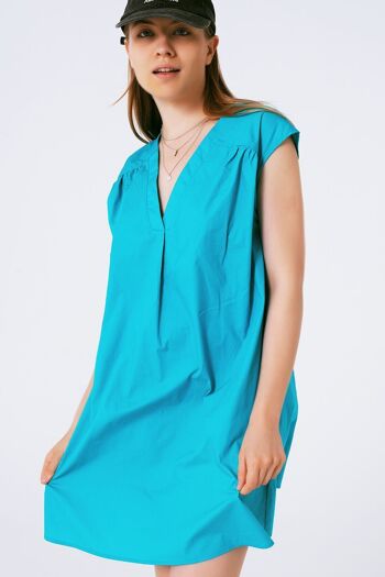 Mini robe sans manches en popeline turquoise 3