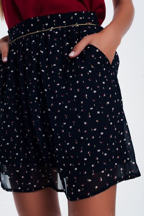 Mini skirt navy in scribble polka dot