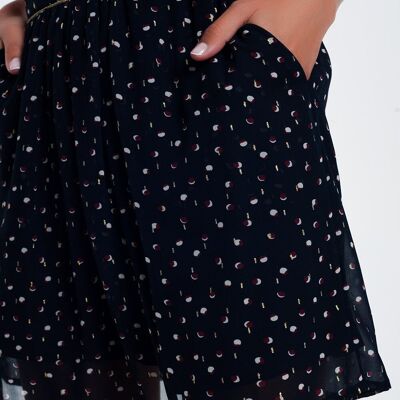 Minigonna blu scuro a pois scarabocchiati