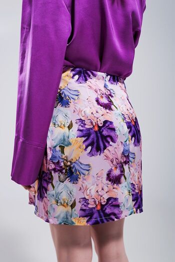 Mini-jupe nouée sur le devant à imprimé fleuri violet contrasté 6