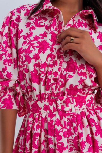 Mini robe smockée à fleurs vintage fuchsia 4