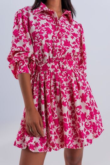 Mini robe smockée à fleurs vintage fuchsia 5