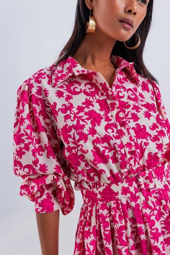 Mini robe smockée à fleurs vintage fuchsia 6