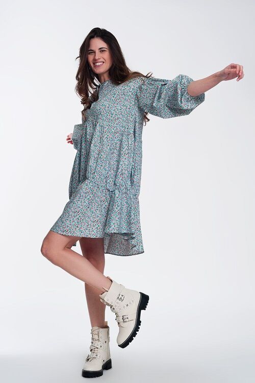 Mini smock dress with puff sleeves in floral