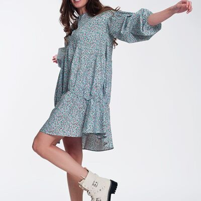 Mini smock dress with puff sleeves in floral