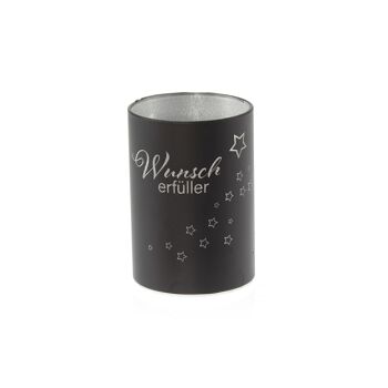 Cylindre en verre. LED exauceur de souhaits, Ø 7 x 10 cm, noir, fonction minuterie 6/18 heures., convient pour 3xAAA, 801181 1