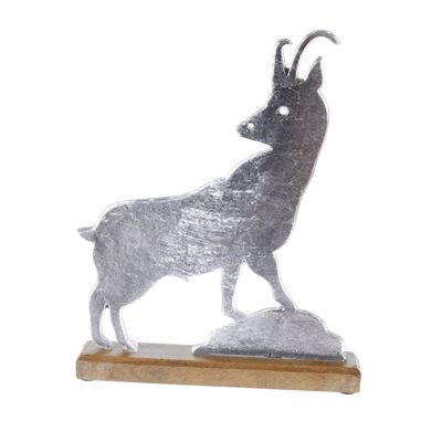Aluminum chamois on a wooden base, 25 x 5 x 31 cm, silver, 802065