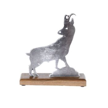 Chamois en aluminium sur socle en bois, 20 x 5 x 22 cm, argent, 802072 1