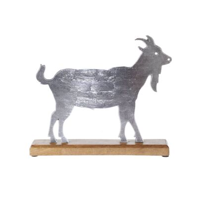 Chèvre en aluminium a. Socle en bois, 30 x 5 x 26 cm, argent, 802126