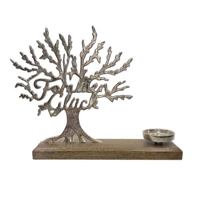 Aluminium-Baum mit Kerzenhalter, Schriftzug "Familienglück", 37 x 8 x 28 cm, silber, 802225