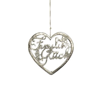 Percha de aluminio corazón de felicidad familiar, 15 x 0,5 x 13 cm, plateado, 802270