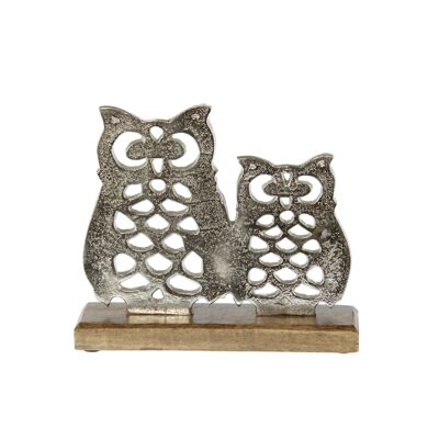 Aluminum pair of owls on foot, 23 x 5 x 20cm, silver, 802423