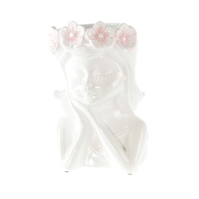 Macetero de cerámica niña de las flores, 22 x 21 x 31 cm, blanco/rosa, 815805
