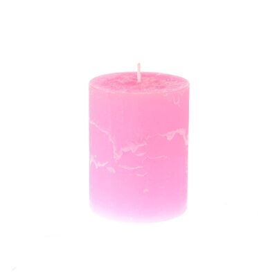 Rustic pillar candle, 7 x 7 x 9 cm, neon pink, 818622