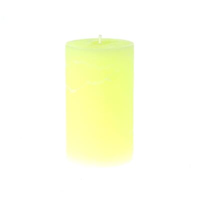 Rustic pillar candle, 7 x 7 x 11.5 cm, neon yellow, 818691